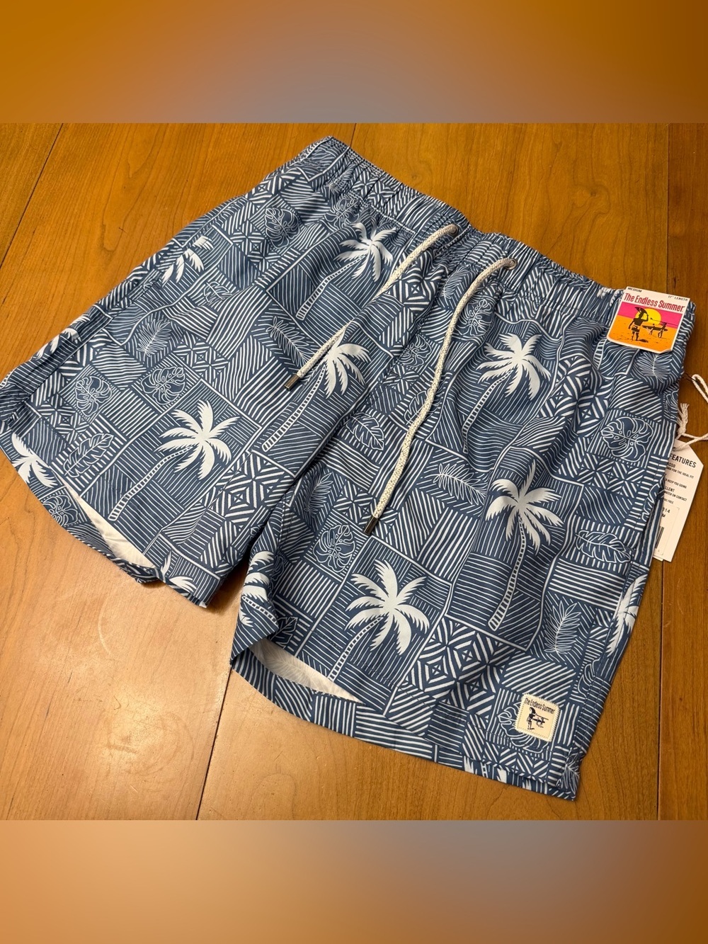 NWT The Endless Summer Palm Print Volley Swim Trunks | Coastal Surf Travel | M - Picture 2 of 12